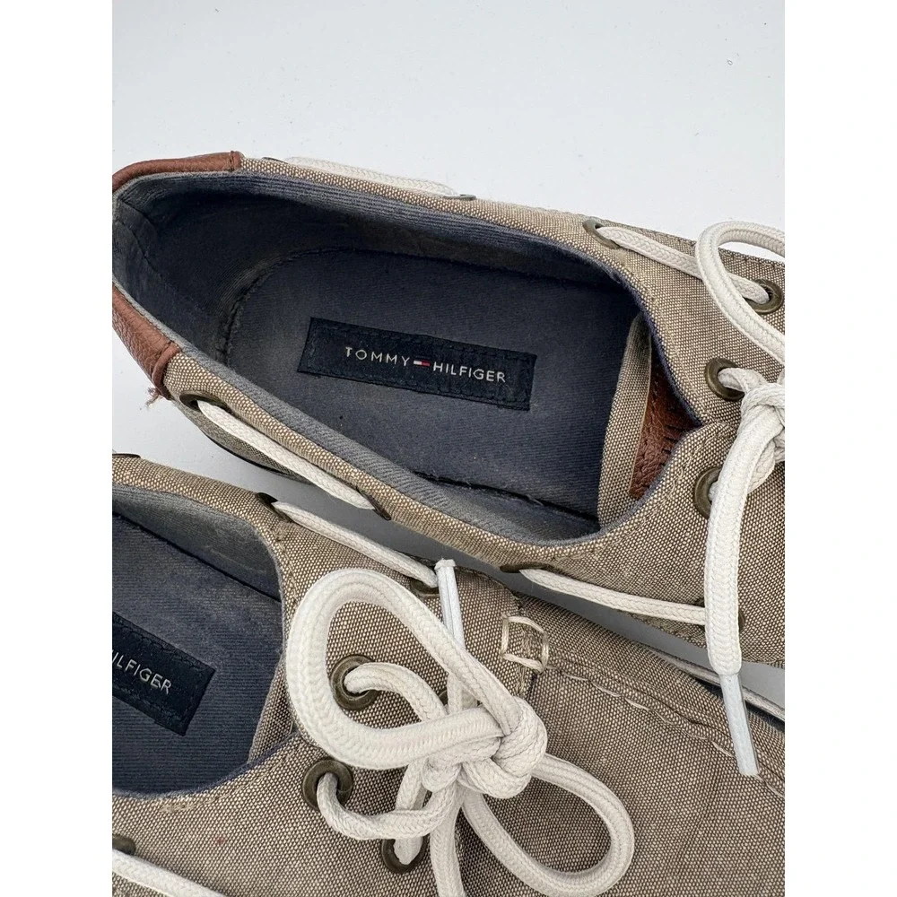 Tommy Hilfiger Shoes Mens Size 7.5 Beige Canvas Boat Deck Sneakers Nautical